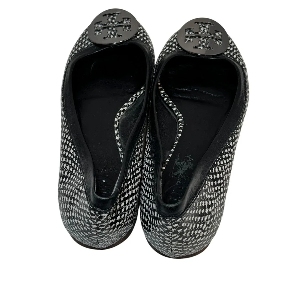 Tory Burch Womens Reva Ballet Flats‎ Black/White Snake Size 7